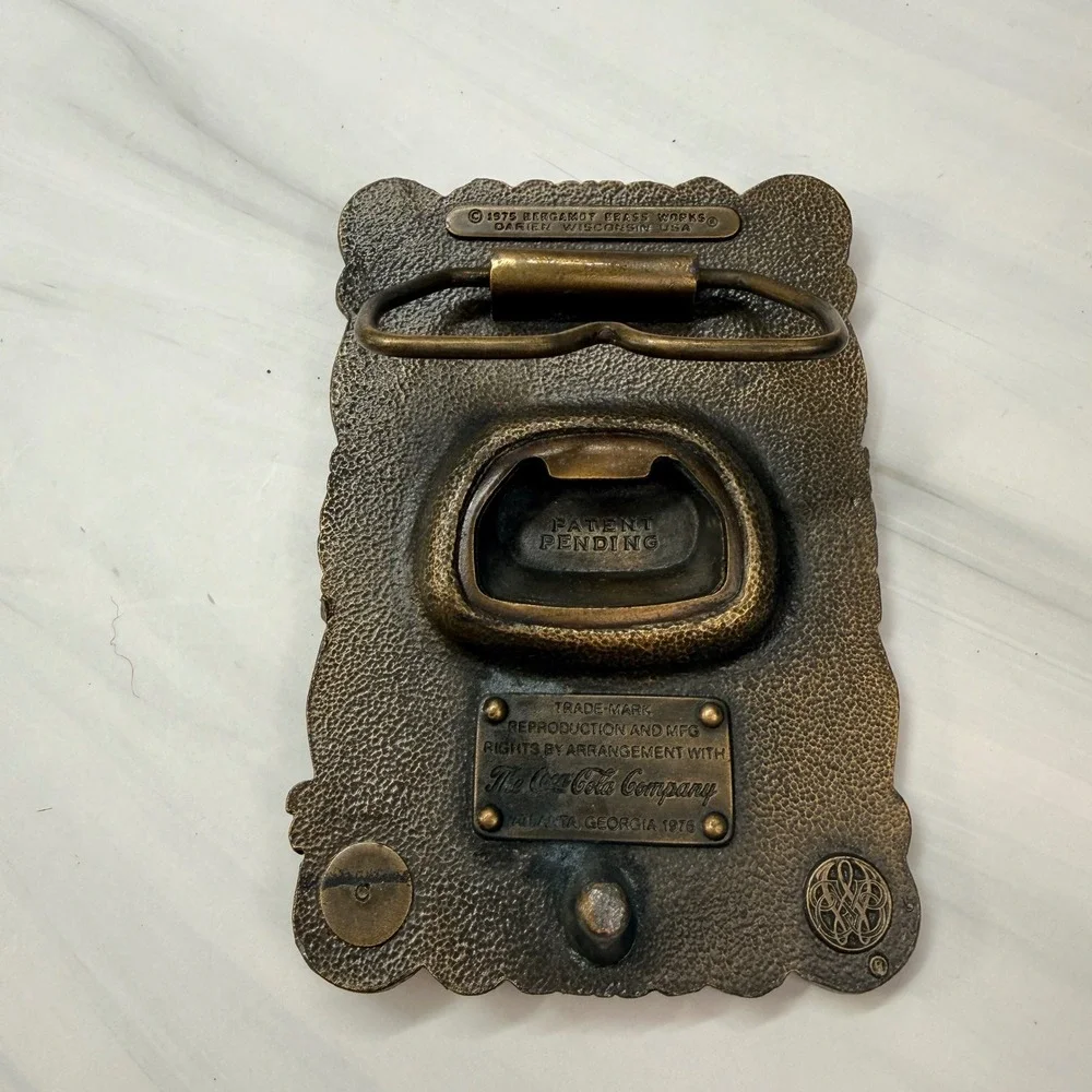 Vintage Coca-Cola 75th Anniversary Brass Belt Buckle Bottle Opener Bergamot 1976